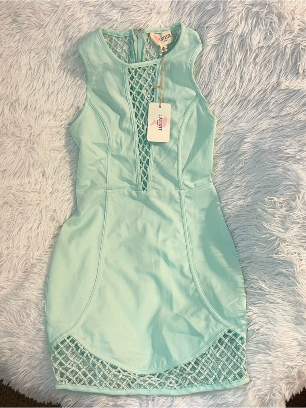 caged strappy deep Low cutout Back Neckline Bodycon sexy party club mint dress
